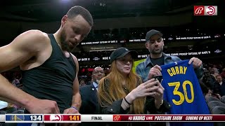 Steph Curry gifts gameworn jersey to Lindsay Lohan amp her husband  NBA on ESPN [upl. by Notfol]