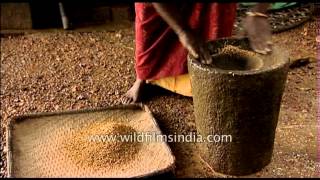 Traditional process of husking rice  South India [upl. by Kelson]