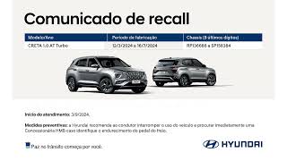 Aviso de Recall Hyundai  CRETA Nova Geração 10 TGDI  Servofreio [upl. by Honan]