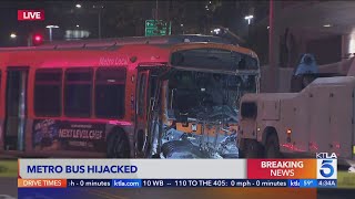 Hijacked Metro bus crashes into Ritz Carlton in Los Angeles [upl. by Nels]