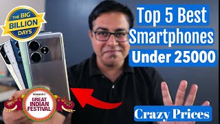 Top 5 Best Phones Under 25000 in Flipkart big billion day amp Amazon Sale 2024 [upl. by Ardnuaed225]