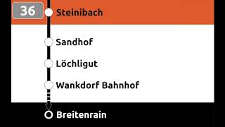 RBS Ansagen  36 Münchenbuchsee Hüslimoos – Zollikofen – Worblaufen – Wankdorf – Breitenrain [upl. by Ykcaj]