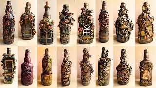 16 Easy Bottle Art Ideas ANTIQUE theme FULL BOTTLE VIEW included EASY CLAY CRAFTS FOR BEGINNERS [upl. by Harrod]