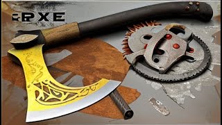 The rusty woodcutting saw blade turns into a sharp tomahawk [upl. by Diet860]