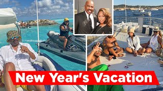 Steve Harvey Enjoyed New Years Vacation With His Wife Marjorie And Kids [upl. by Yllod21]