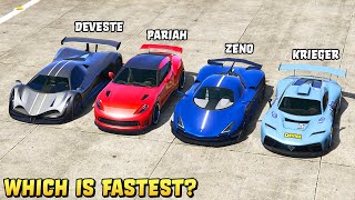 GTA 5  OVERFLOD ZENO vs PARIAH vs DEVESTE EIGHT vs KRIEGER  Which is Fastest [upl. by Nosnej]