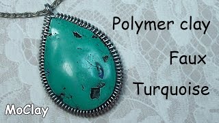 How to make Polymer clay faux turquoise  Cabochon frame tutorial [upl. by Marve301]