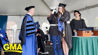 Marine brother surprises sister at her nursing school graduation l GMA [upl. by Niliram]