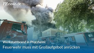 Brand in Pforzheimer KFZWerkstatt fordert Großaufgebot an Feuerwehrkräften [upl. by Araeit74]