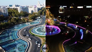 Bucharest Fountains Day amp Night Unirii Square Drone 4K Fantani Piata Unirii Zi si Noapte [upl. by Illona]