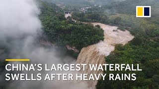 China’s largest waterfall swells after heavy rains [upl. by Yekcor700]