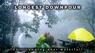 ⛈️ SOLO RAIN CAMPING near waterfall downpour and thunder Soothing Rain Sound [upl. by Hanikahs60]