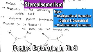 Stereoisomerism Types Configurational Isomerism Optical amp Geometrical Conformational Isomerism [upl. by Estevan]