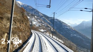 ★ 2x🎥 🇨🇭Lötschberg alpine crossing cab ride from Basel to Brig through Switzerland 012019 [upl. by Lipp]