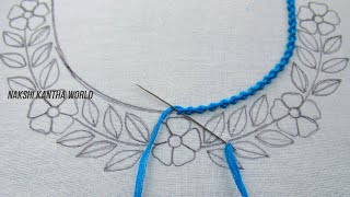 Wow its so cute floral neckline embroidery for kurti New hand embroidery neck design tutorial [upl. by Anella682]