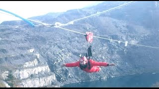 The worlds fastest zip wire Velocity at Zip World Penrhyn Quarry in Bethesda Snowdonia [upl. by Watters162]