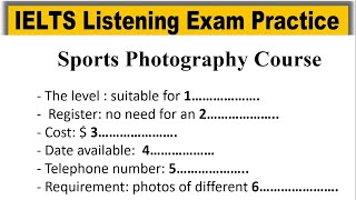 Sports Photography Course Registration listening practice test 2024 with answers  IELTS Listening [upl. by Nilved]