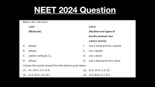 NEET 2024 Question  SigmaPi Bonds  Chemical Bonding  MCQ  Ethane Ethene Ethyne C2 Molecule [upl. by Anita602]