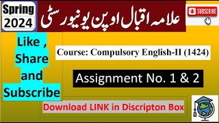 ⏩ AIOU Code 1424 Solved Assignment No1 amp 2 Spring 2024  Subject English – II  Level BA [upl. by Artenahs]