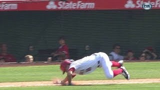 Hank Conger takes a TUMBLE on his way to first base [upl. by Westphal149]