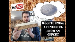 Woodturning a shallow pine bowl scorched and liming wax [upl. by Enair]