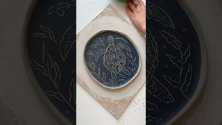 Marine collection Using sgraffito technique✏️ sgraffito potterycarving marinelife pottery [upl. by Einnaffit488]