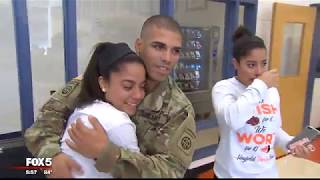 Soldier returns from Iraq to surprise twin sisters at Virginia high school [upl. by Ame]