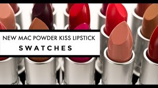 MAC Powder Kiss Lipsticks  Swatches 2019 NEW 8 SHADES [upl. by Notsud]