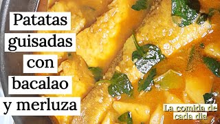 Patatas guisadas con merluza bacalao y espinacas Prepara este guiso de pescado y triunfarás hoy [upl. by Anitaf]