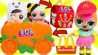 LOL Surprise Dolls  Lil Sisters Drive Thru for McDonalds Happy Meal Lunch and Vending Machine [upl. by Noreh]