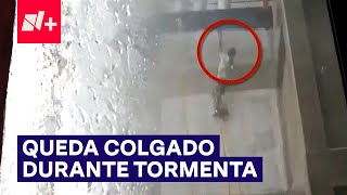 Trabajador quedó colgado en edificio de Lomas de Angelópolis durante tormenta  N [upl. by Volkan]