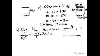 Year 8 9 Calculate cost of tiles to cover a floor 4mx3m each tile is 20cm squared [upl. by Akenihs315]