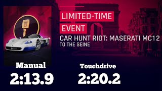 Asphalt 9 Car hunt Riot  Maserati MC12 • Manual 2139 Touchdrive 2202 • To the seine [upl. by Adlare595]