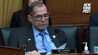 Rep Nadler speaks during hearing shortly before being pictured with head down eyes closed [upl. by Neelasor]