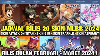 BOCORAN JADWAL RILIS 20 SKIN MOBILE LEGENDS BULAN JANUARI SAMPAI MARET 2024 SKIN AOT ASPIRANTS DLL [upl. by Paddie]