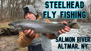 Catching My First Ever Steelhead Salmon River Altmar NY  Steelhead Fly Fishing [upl. by Cantlon]