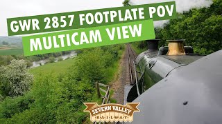 GWR 2857 POV Footplate Multicam view from Kidderminster to Bridgnorth on the Severn Valley Railway [upl. by Leaj]