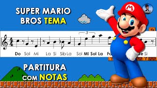 Super Mario Bros  Partitura com Notas para Flauta Doce Violino com Playback no Piano [upl. by Hilda342]