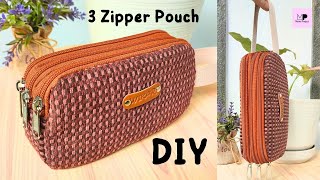 Triple Zipper Pouch Tutorial  Zipper Pouch Sewing Tutorial [upl. by Nej]