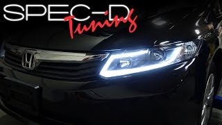 SPECDTUNING INSTALLATION VIDEO 2012  2015 HONDA CIVIC FIBER OPTIC LED BAR PROJECTOR HEADLIGHTS [upl. by Rimaa]