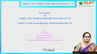 LEC06 LDIC  Adder and Subtractor Circuits Using IC 741 By Mrs T Vijetha [upl. by Ania780]