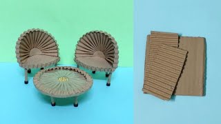 How to make small chair and table with cardboard  cardboard crafts [upl. by Shamrao]