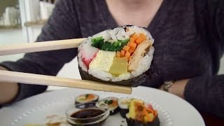 SassEsnacks ASMR Kimbap 김밥  Korean Sushi  Korean Market Shopping Haul  Eating Sounds [upl. by Ialda901]