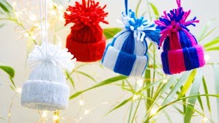 How To Make Mini Yarn Hats Christmas Ornaments [upl. by Eliades]