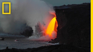 Spectacular Lava quotWaterfallquot Pours Into the Ocean  National Geographic [upl. by Corbet478]