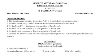 Class9 Maths  PT2 Half Yearly Exam Question Paper CBSE Exam for Kendriya Vidyalaya Students [upl. by Nwahsear]