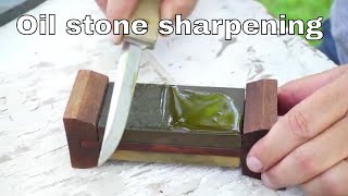 Knife sharpening with stones  Oil stone and Carborundum stone [upl. by Yerhcaz]