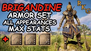 Brigandine Armor Set All Appearances Max Stats  3 weapons AC Valhalla [upl. by Tracey369]