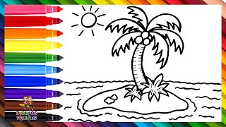 Dibuja y Colorea Una Isla 🏝️🌞🌈🥥 Dibujos Para Niños [upl. by Hannazus]