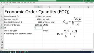 Economic Order Quantity EOQ and Total Annual Costs Sample Problem [upl. by Aushoj]